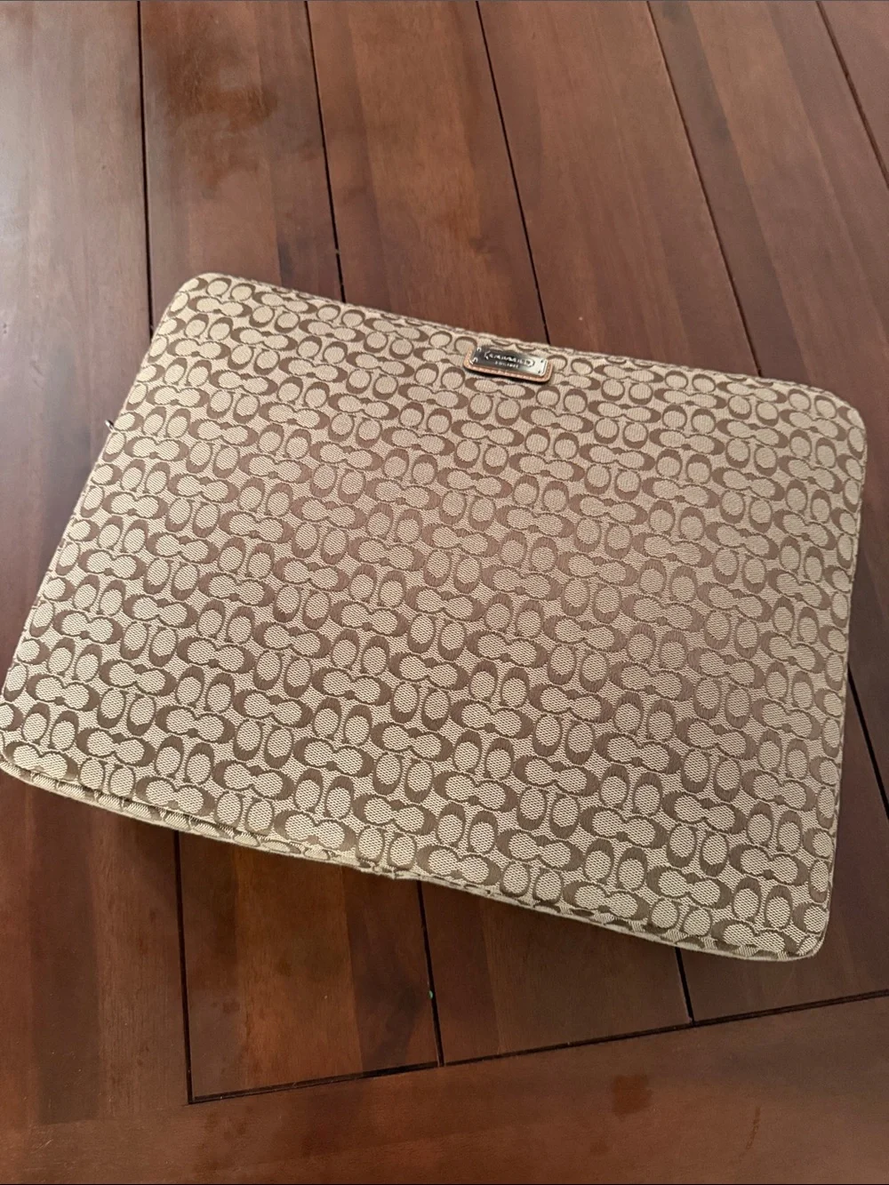 Coach Beige and Brown Signature Canvas Laptop Sleeve new